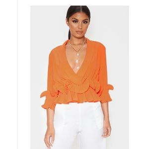 Orange Pleated Blouse